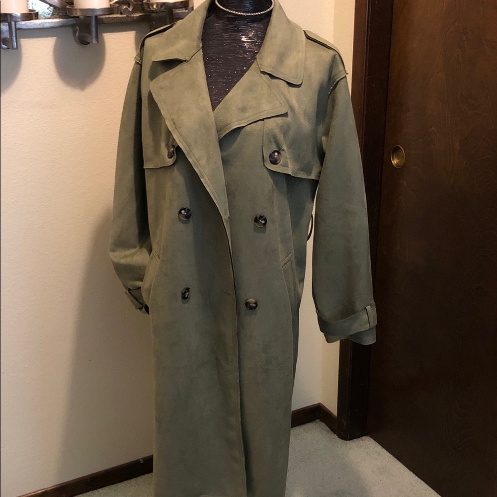 Black Label Love for Humanity Couture Olive Green Suede Trench Coat